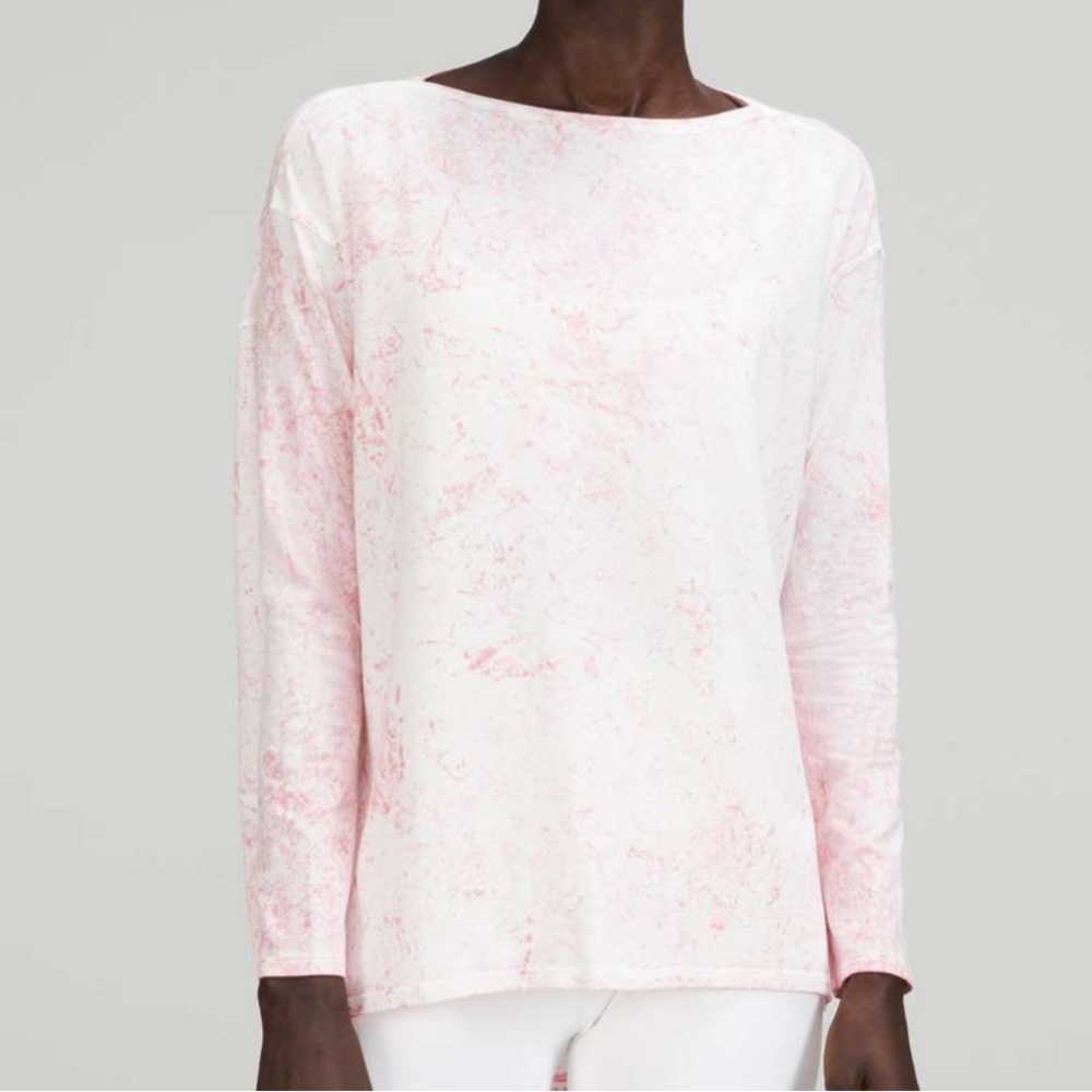 Lululemon Back in Action Long Sleeve Shirt *Vitasea Cirrus Wash White Pink Sz 6